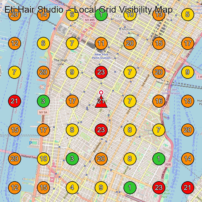Eti Hair Studio Hair Salon GeoGrid ranking map for New York NY